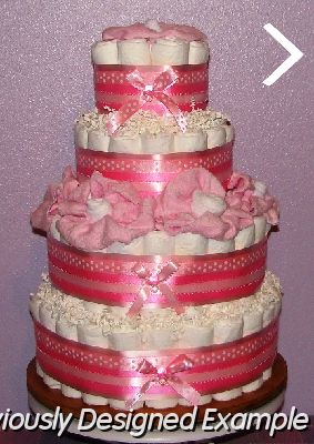 Baby Girl 4 Tier Diaper Cake.JPG - 4 Tier Diaper Cakes